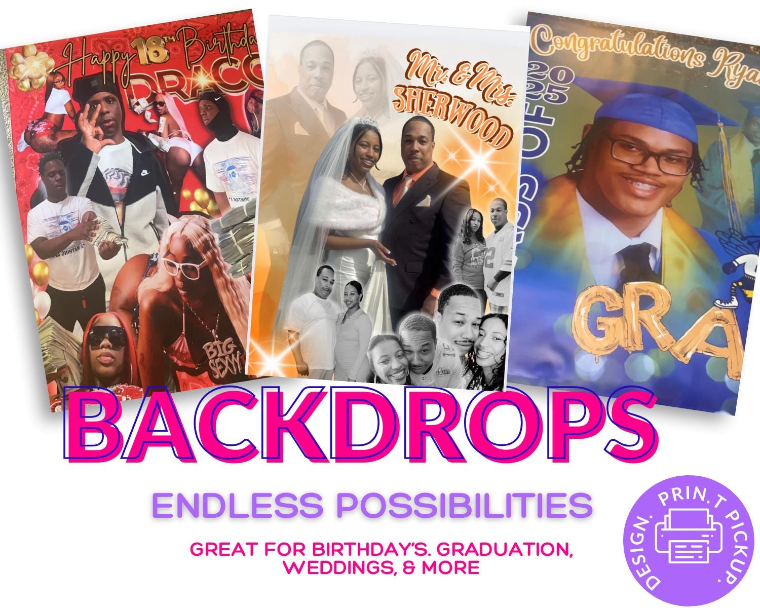 Custom Photography Backdrop: Personalized Birthday, Wedding, Graduation Banner