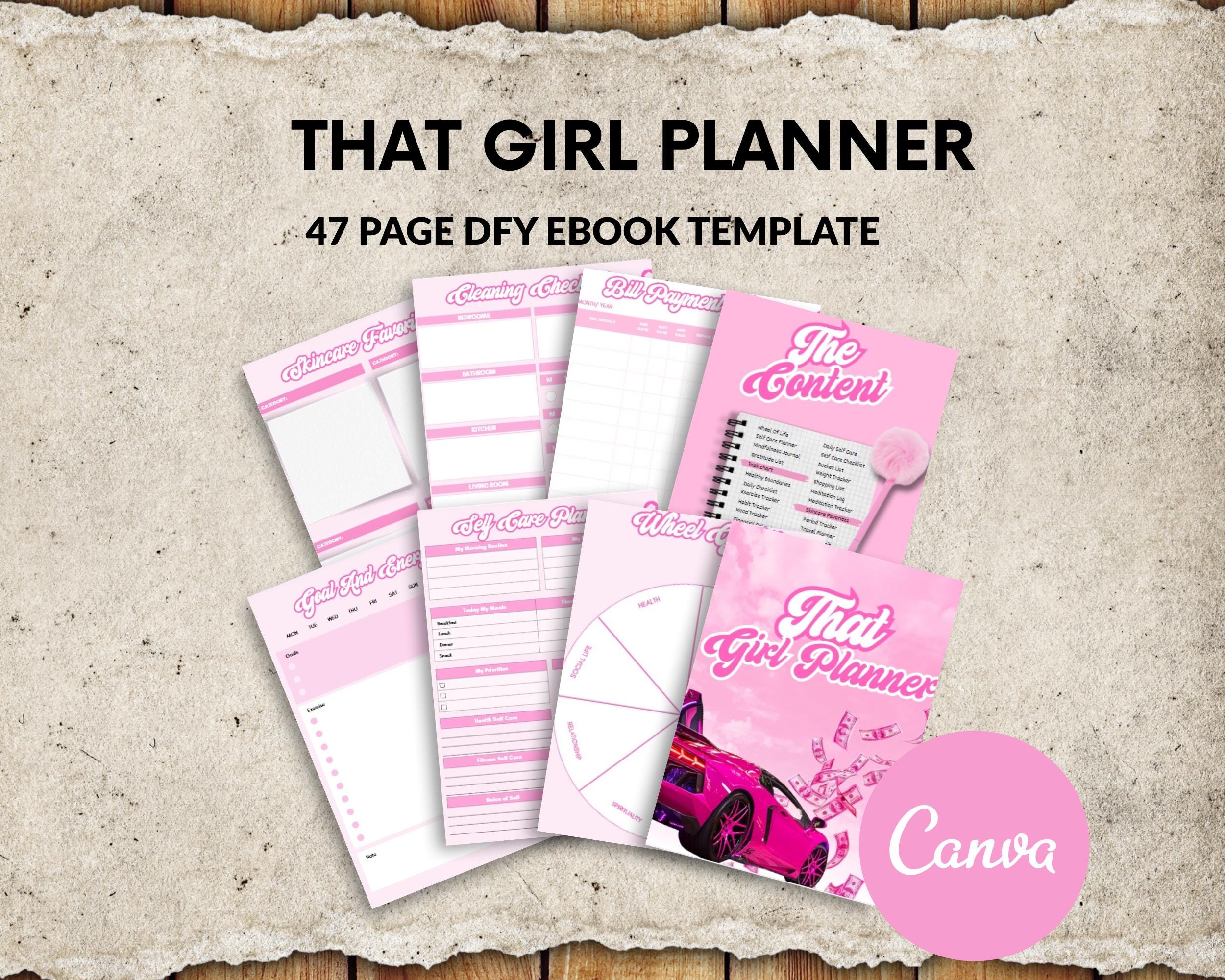 PLR Ebook Canva Template: That Girl Digital Planner (47 Page EBOOK to Resell)
