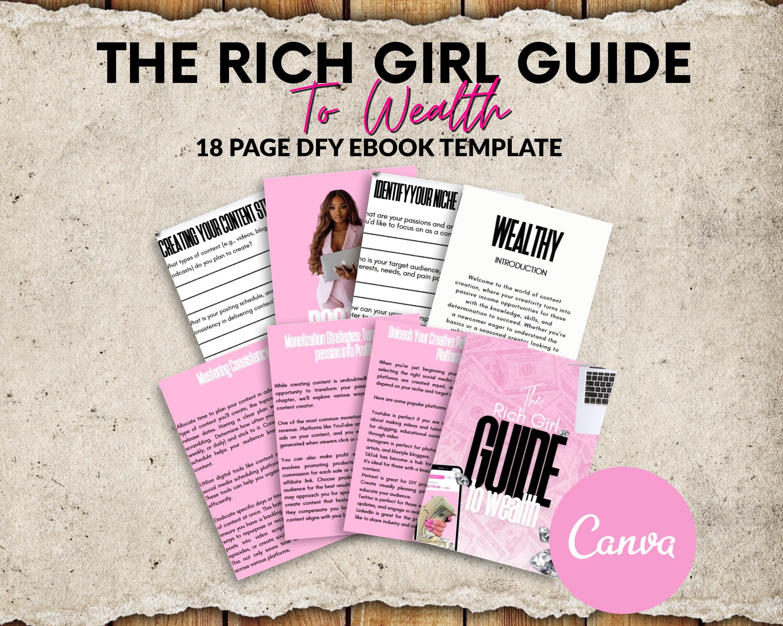 The Rich Girl Guide Ebook PLR Resell Template: Canva Editable, 18 Page (Digital Download
