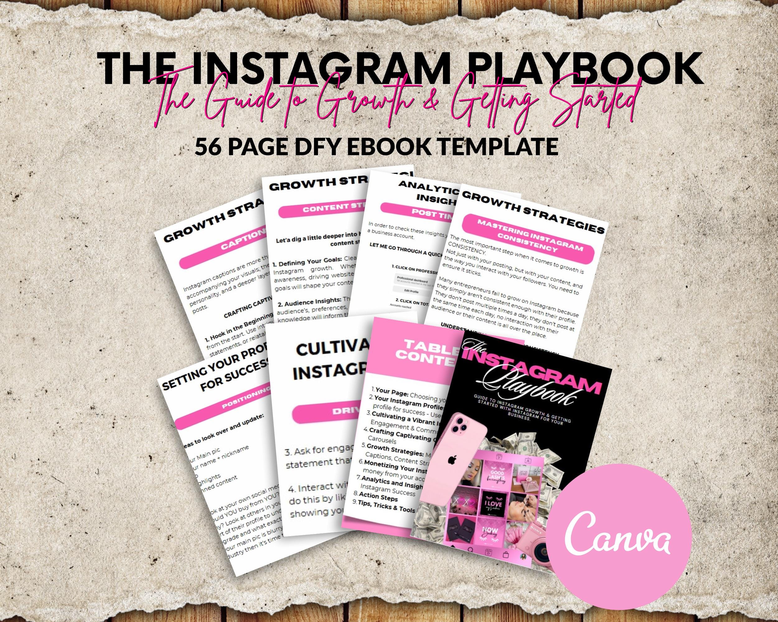 Instagram Playbook Ebook: PLR Resell Template (56 Page Canva Template Digital Download)