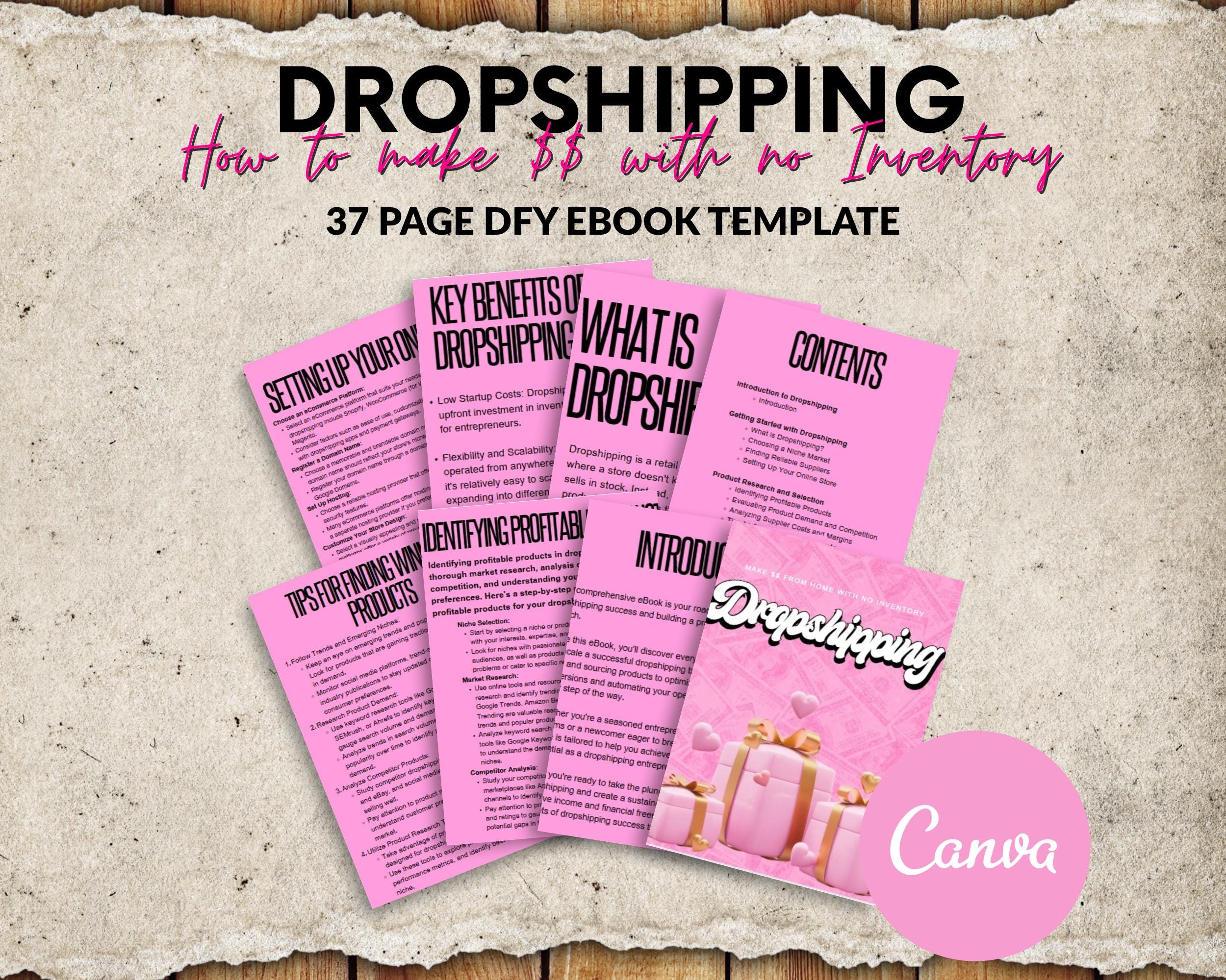 PLR Dropshipping Ebook Template: 37-Page Canva Design (Digital Download)