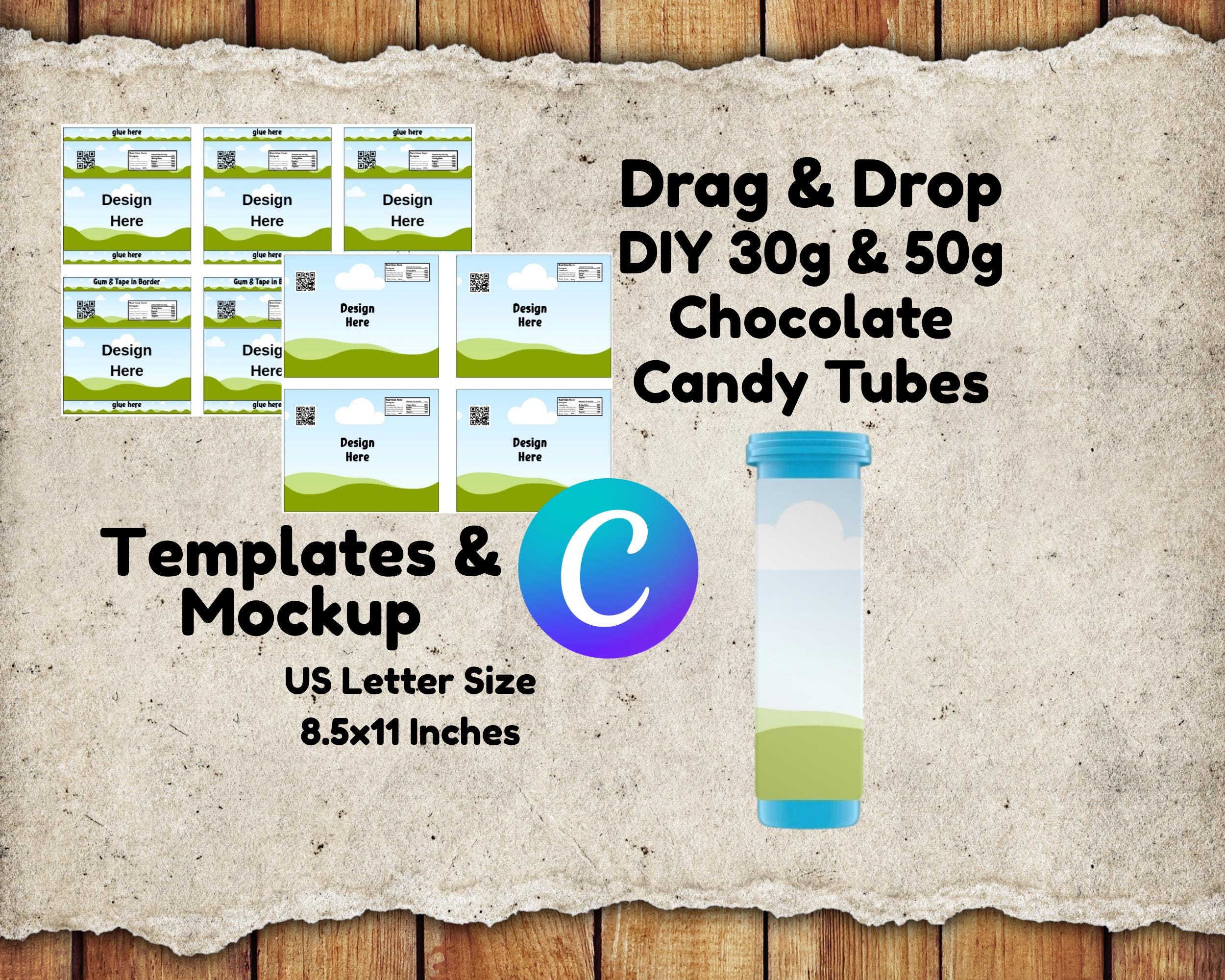 DIY Candy Tube Template: Donut Design, Editable Label (Canva, 30/50g)
