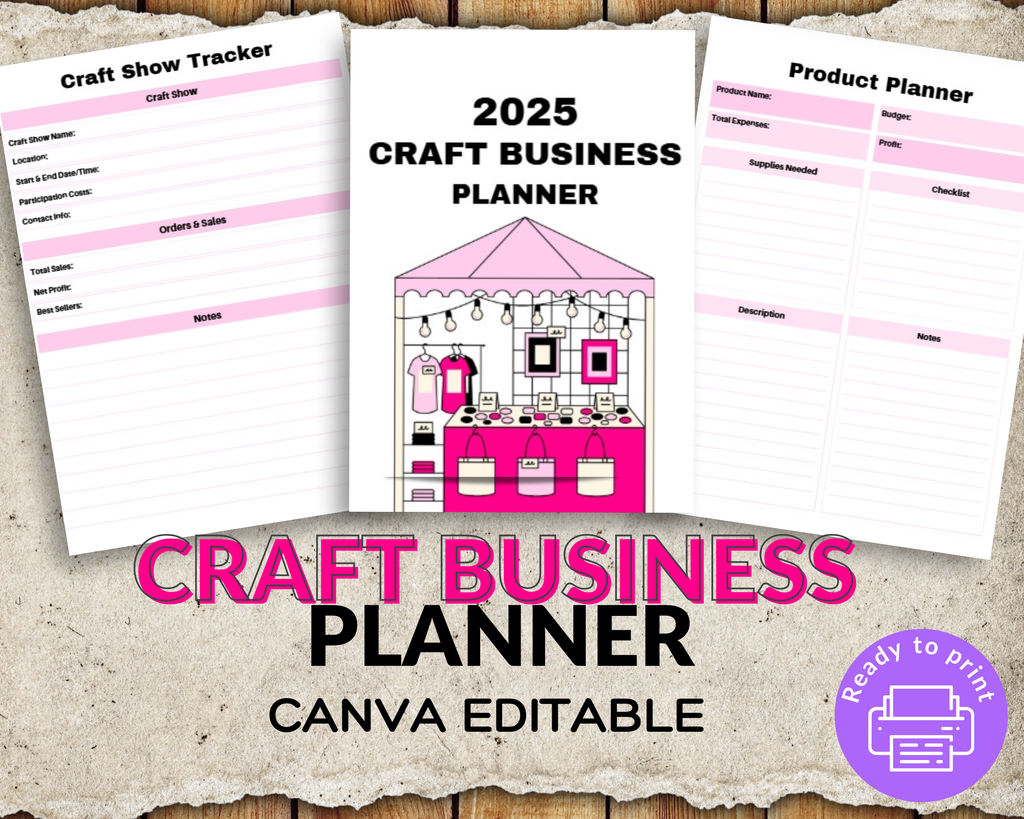 Craft Business Planner, Canva Editable Crafter Planner