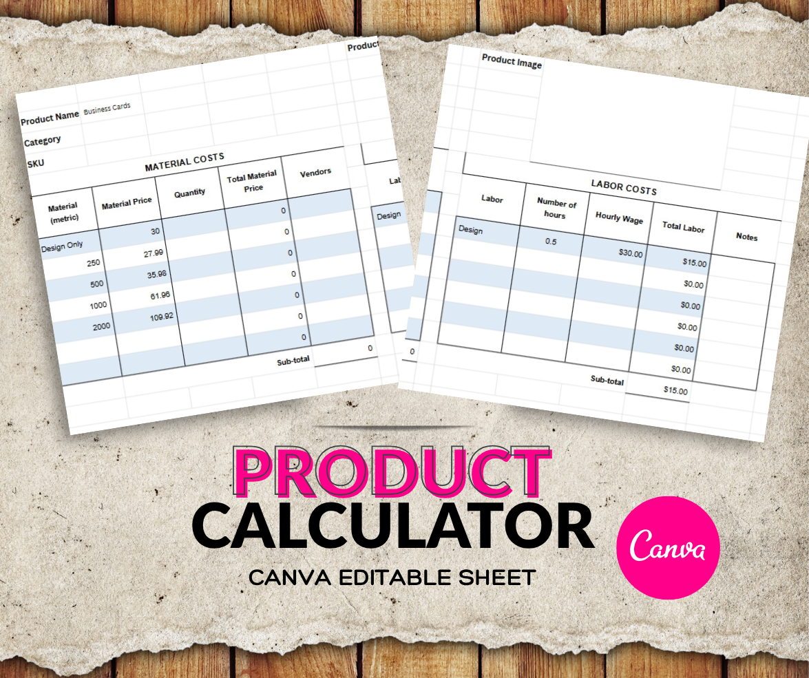 Product Pricing Calculator, Canva Editable Sheet D.F.Y