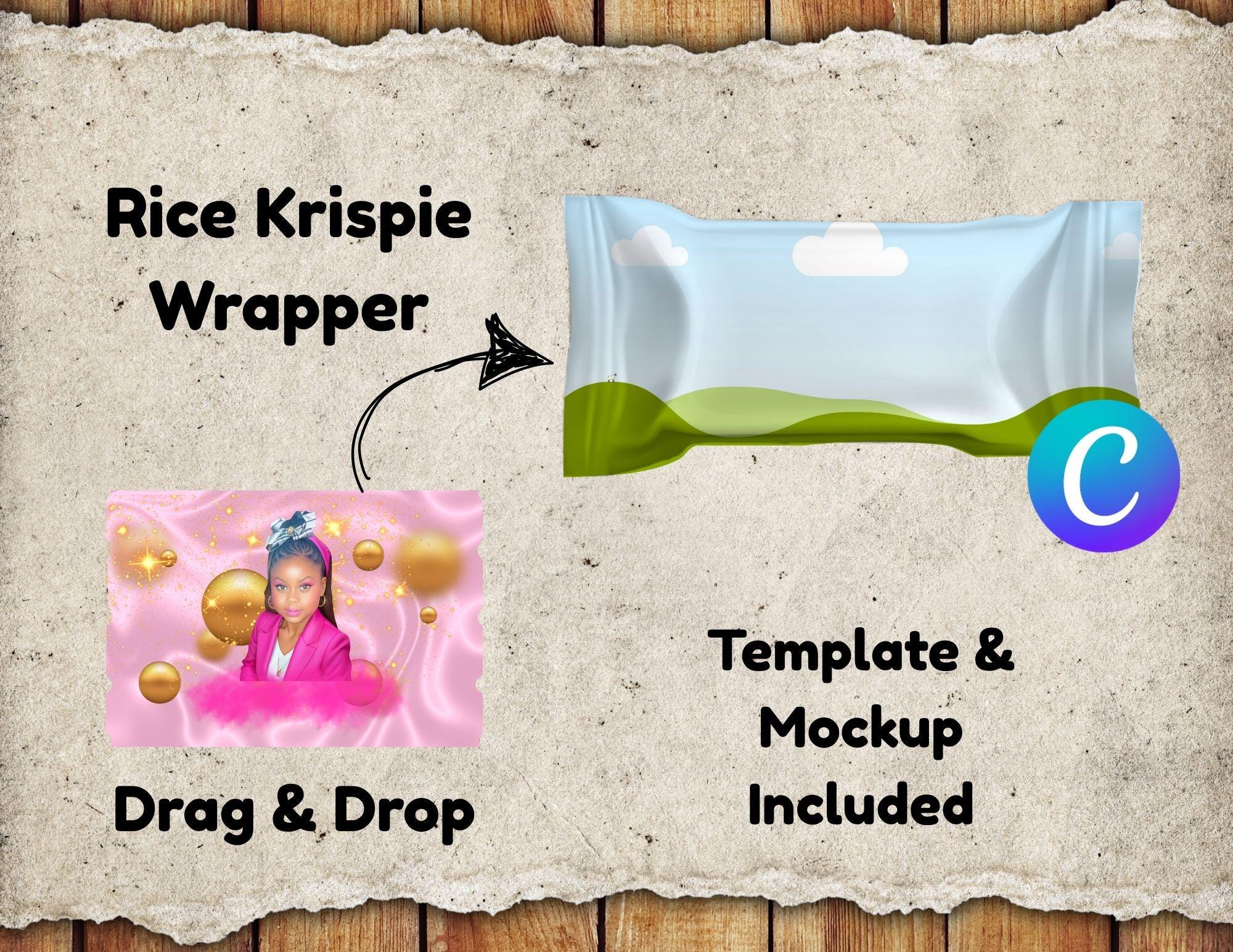 DIY Rice Krispie Wrapper Template, Digital Wrapper, Canva Editable Party Favor, Customizable Treat Bag