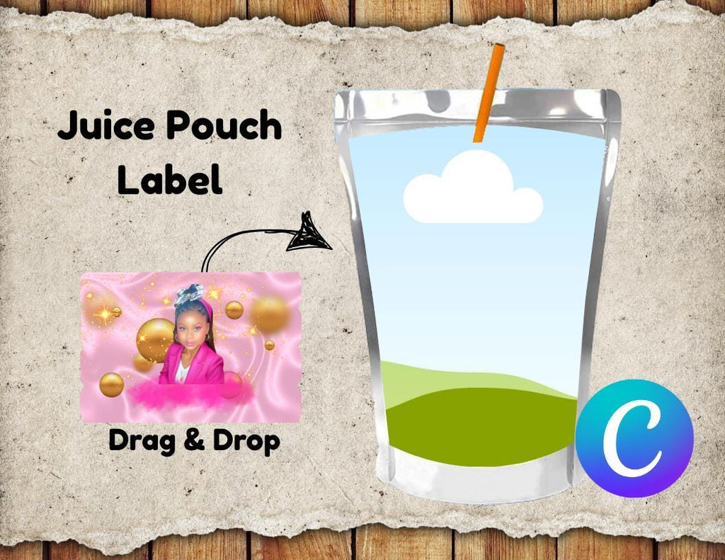 DIY Juice Pouch Label Template: Canva Editable Wrapper (PDF Download, 8.5x11 inches)