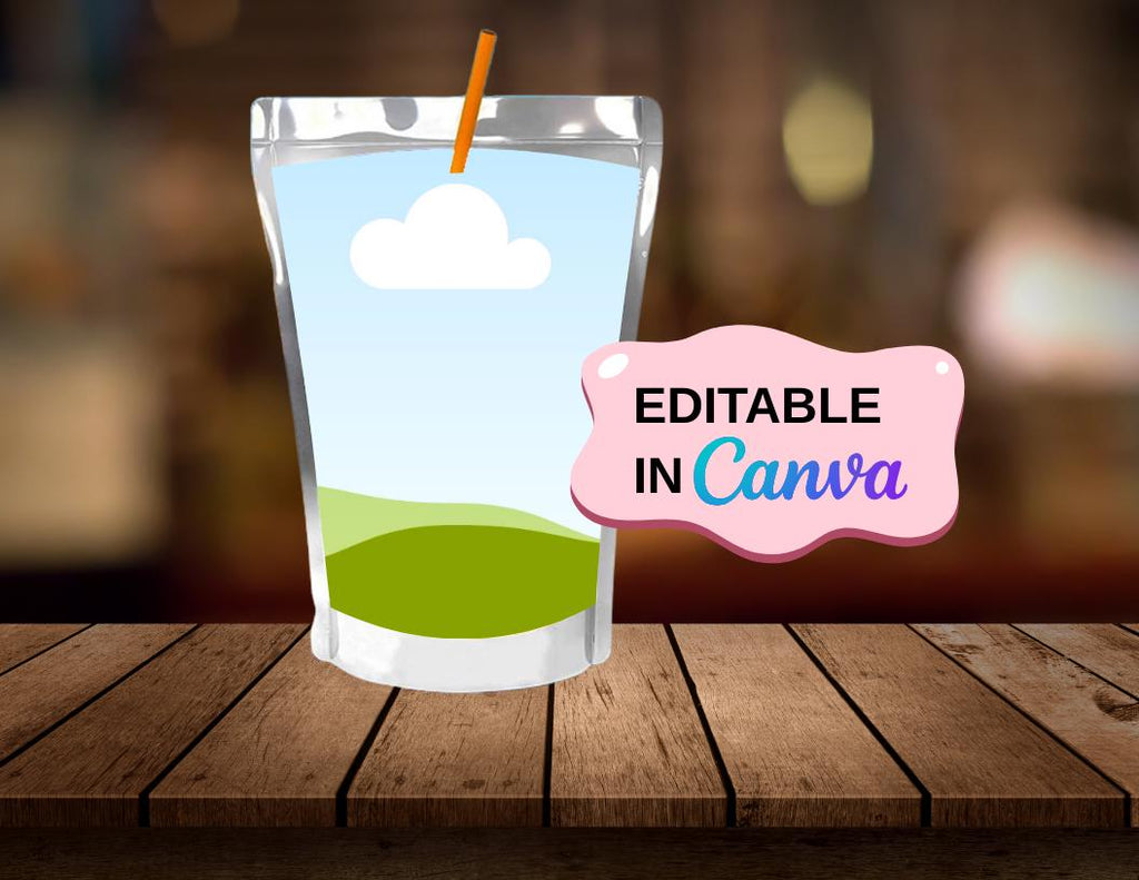 DIY Juice Pouch Label Template: Canva Editable Wrapper (PDF Download, 8.5x11 inches)