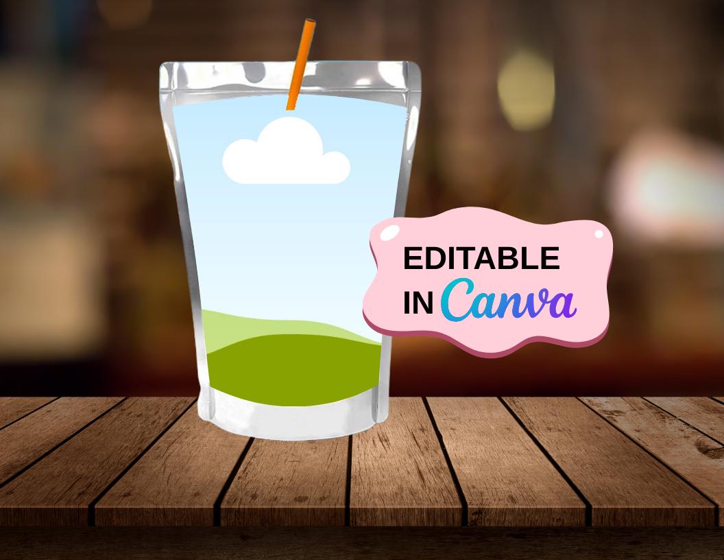DIY Juice Pouch Label Template: Canva Editable Wrapper (PDF Download, 8.5x11 inches)