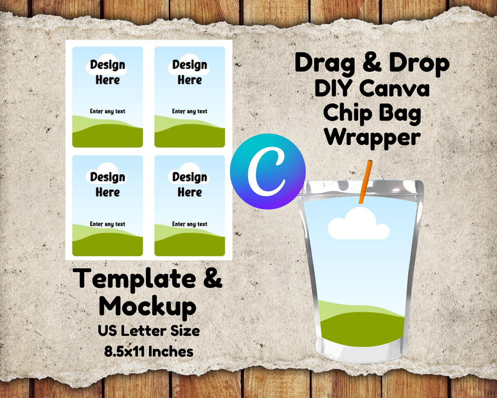 DIY Juice Pouch Label Template: Canva Editable Wrapper (PDF Download, 8.5x11 inches)