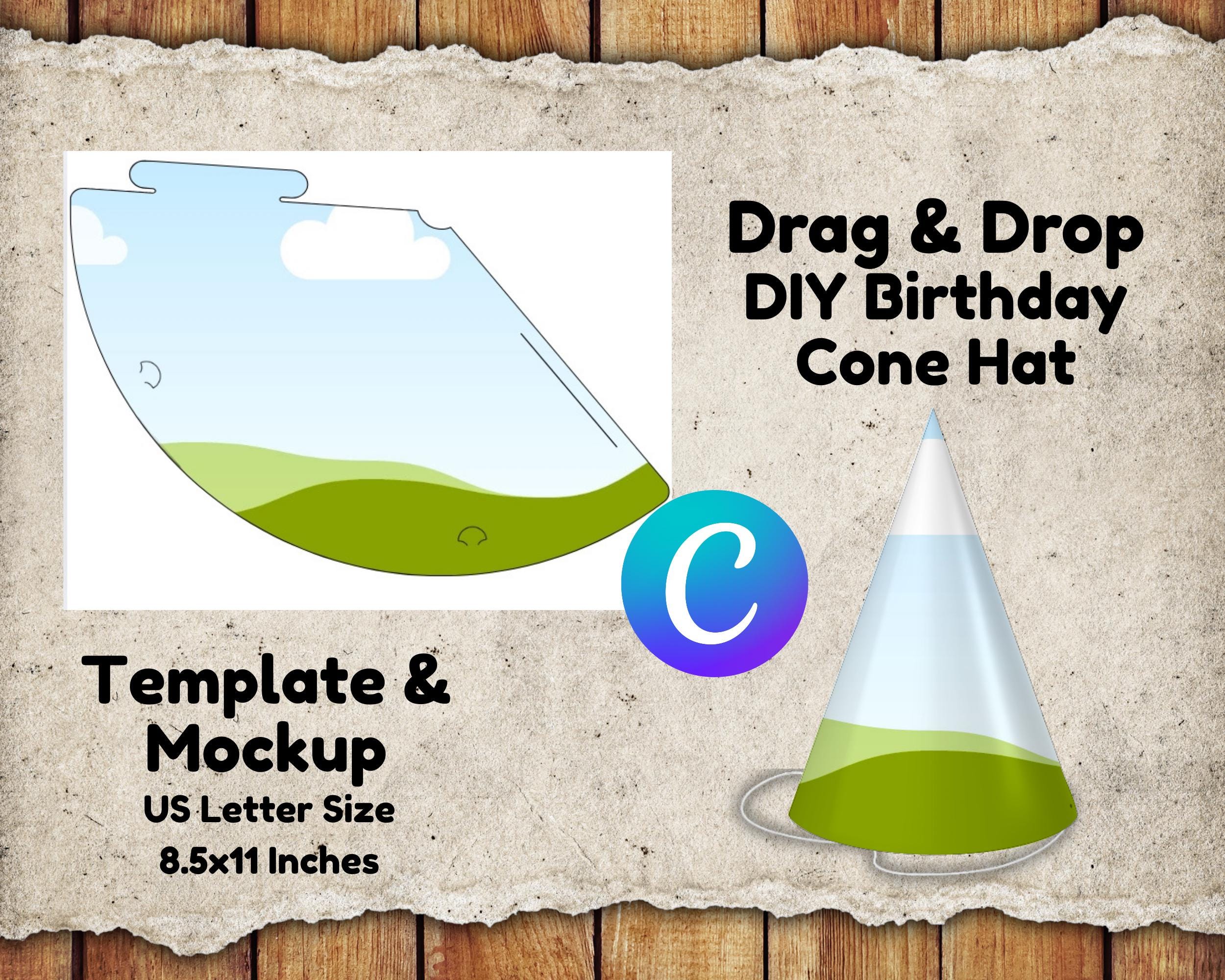 DIY Party Cone Hat Template: Canva Editable Label (Digital Download)