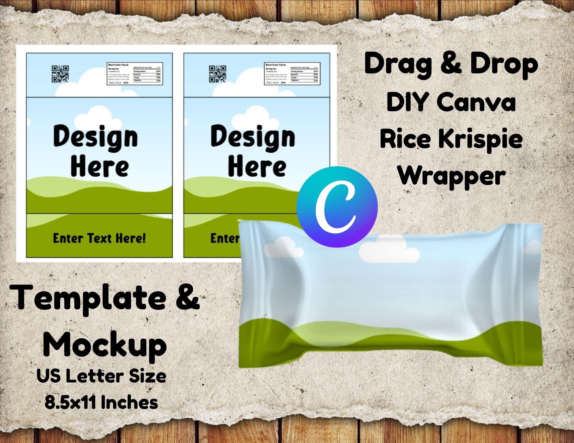 DIY Rice Krispie Wrapper Template, Digital Wrapper, Canva Editable Party Favor, Customizable Treat Bag