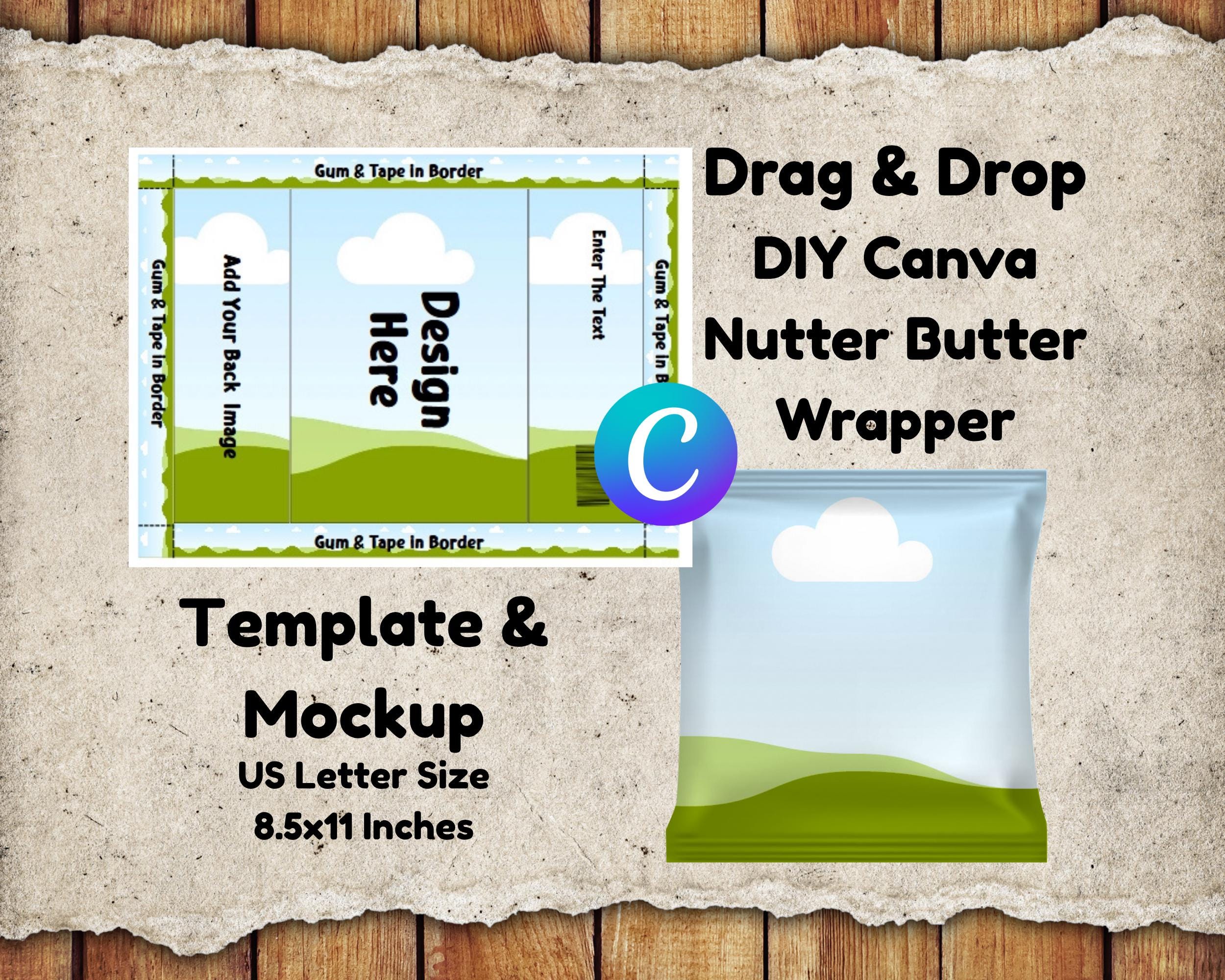 DIY Peanut Butter Cookie Wrapper Label Template: Editable Canva Party Favor (Digital Download)