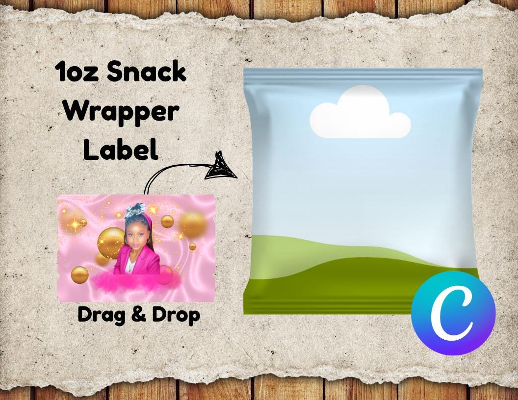 DIY Snack Wrapper Label Template: Canva Editable, 1oz (Digital Download)