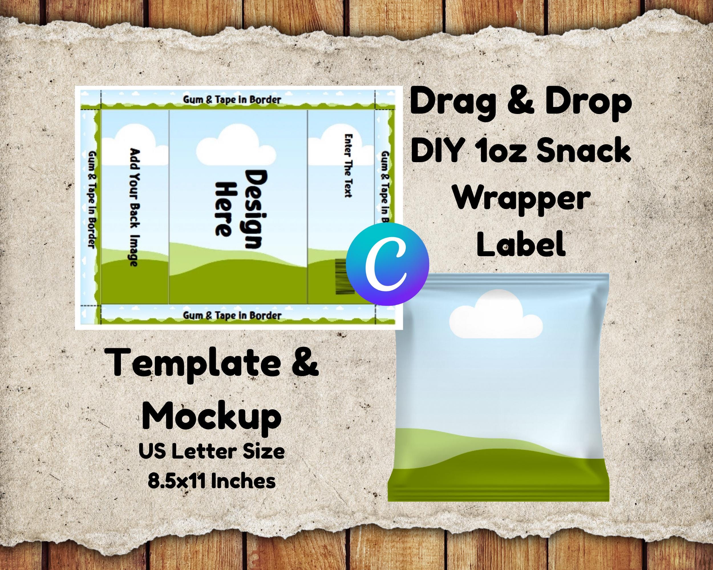 DIY Snack Wrapper Label Template: Canva Editable, 1oz (Digital Download)