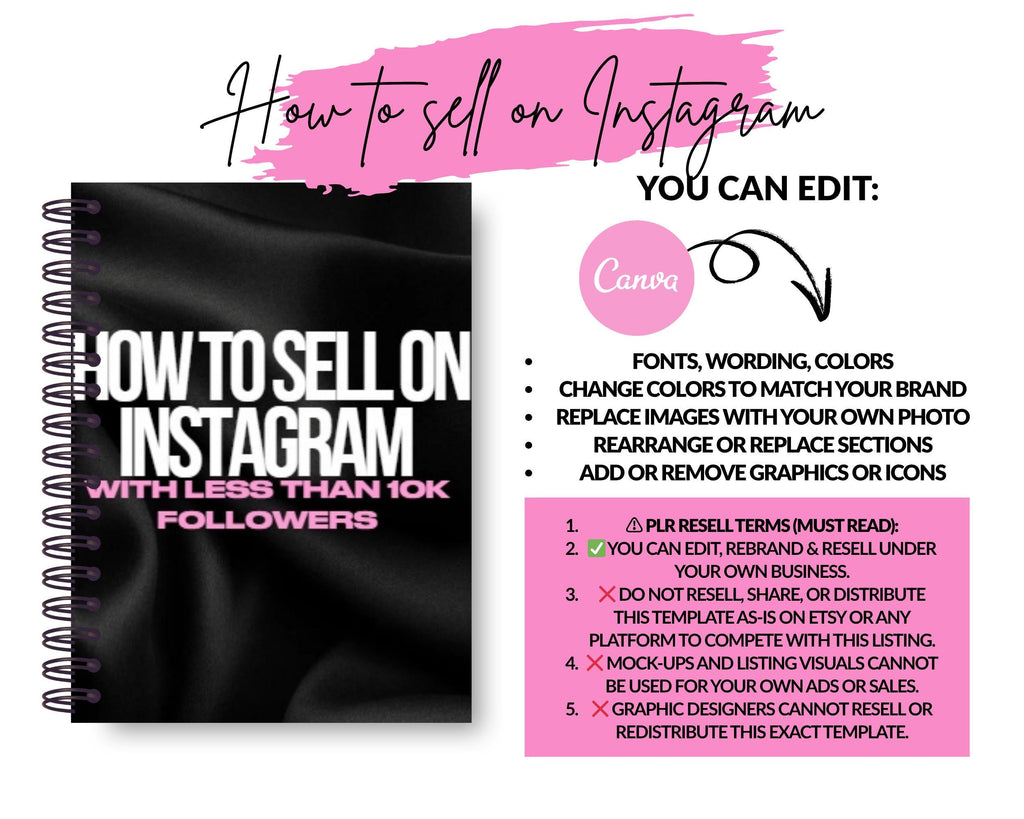 Resellable Instagram Guide Ebook: Canva Template, PLR (Digital Download)