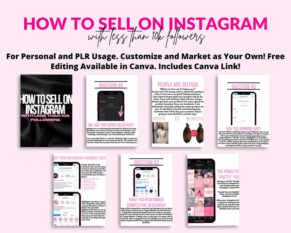 Resellable Instagram Guide Ebook: Canva Template, PLR (Digital Download)