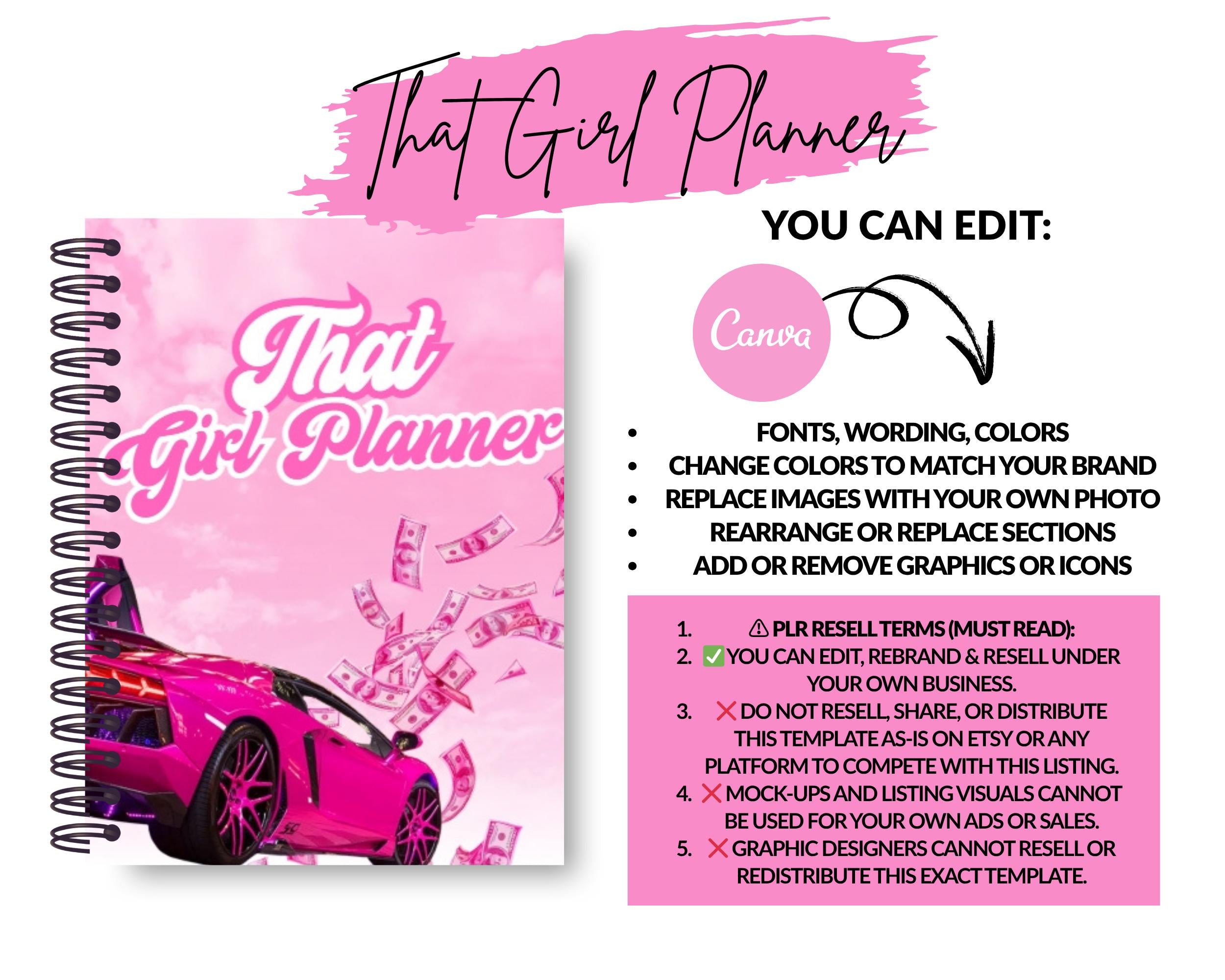 PLR Ebook Canva Template: That Girl Digital Planner (47 Page EBOOK to Resell)