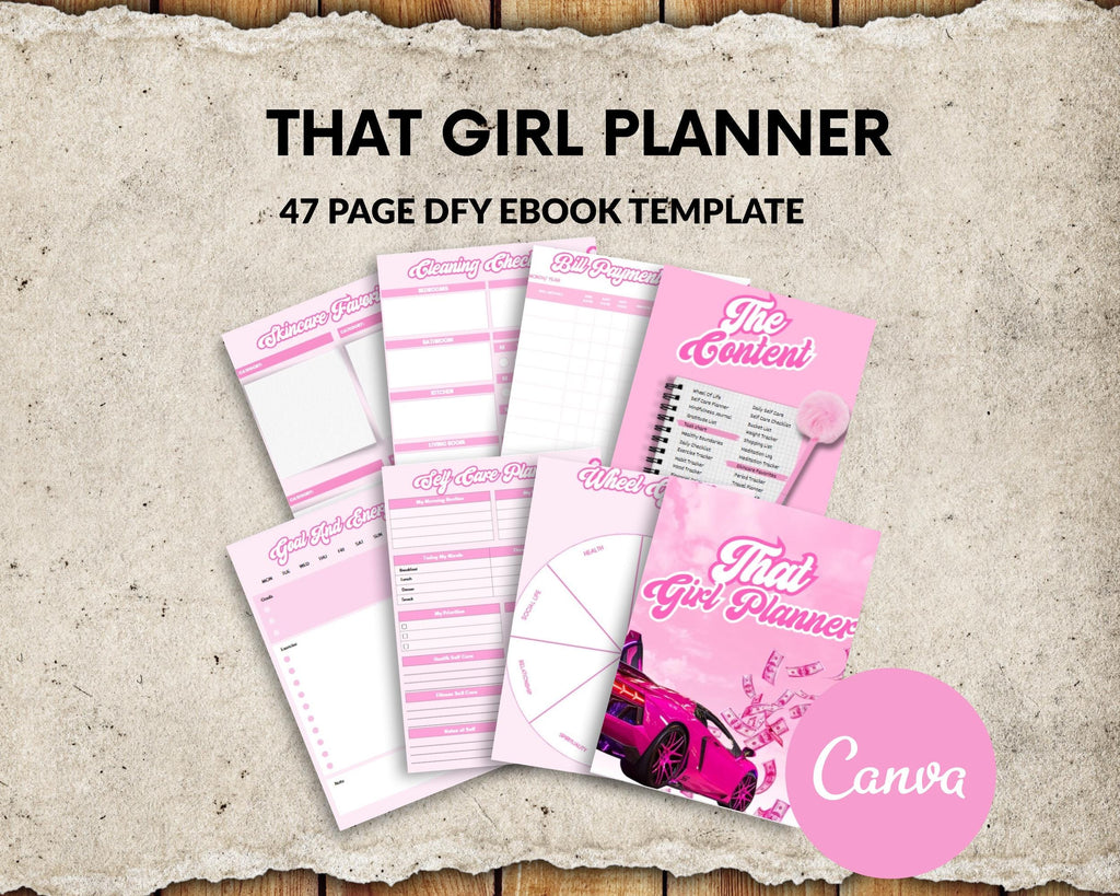 PLR Ebook Canva Template: That Girl Digital Planner (47 Page EBOOK to Resell)
