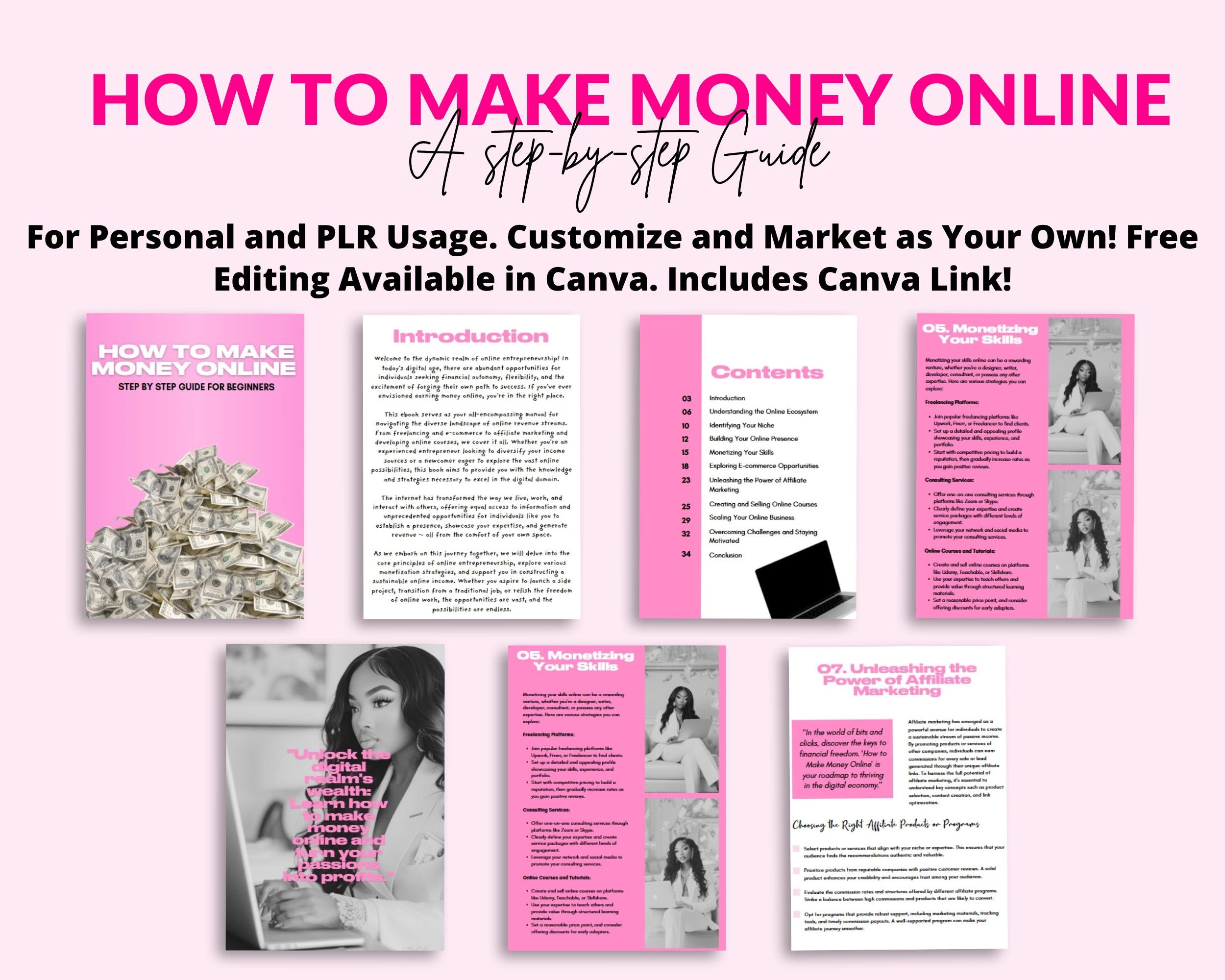 How to make money online EBOOK, PLR EBook to Resell, 37 Page, Template, Digital Ebook, Canva Template, DFY Ebook, Digital Products, Ebook