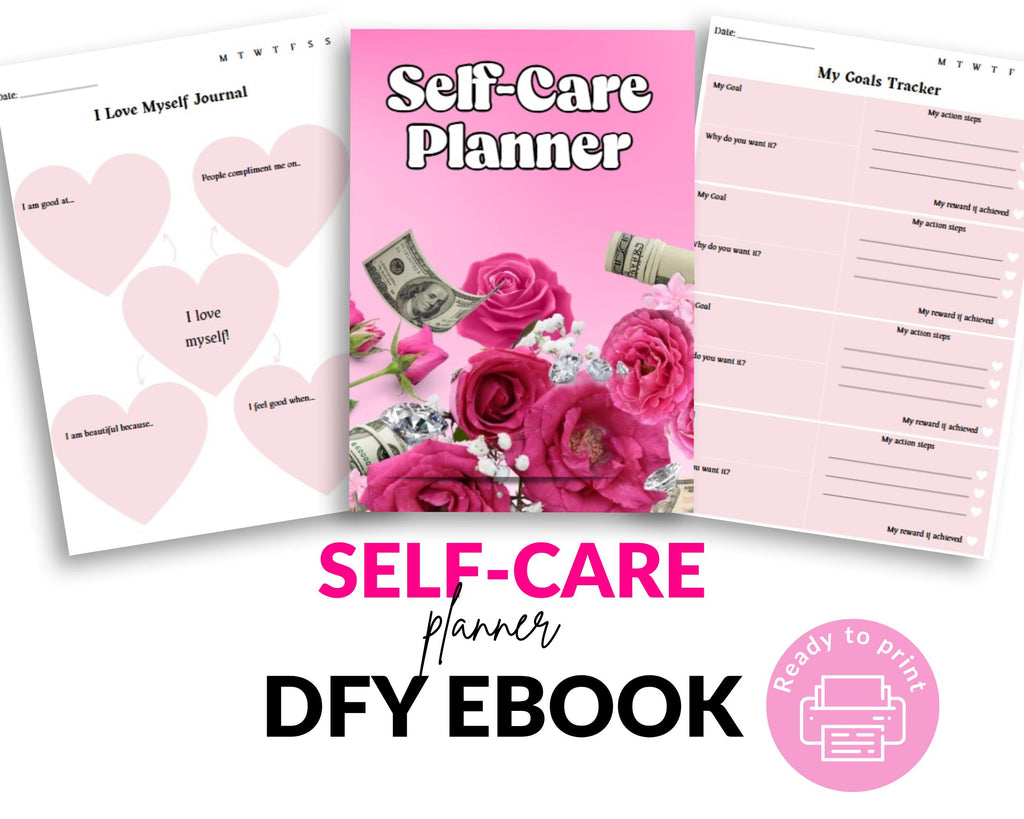Self-Care Planner Ebook: PLR Resell Template, 61 Page Canva Design