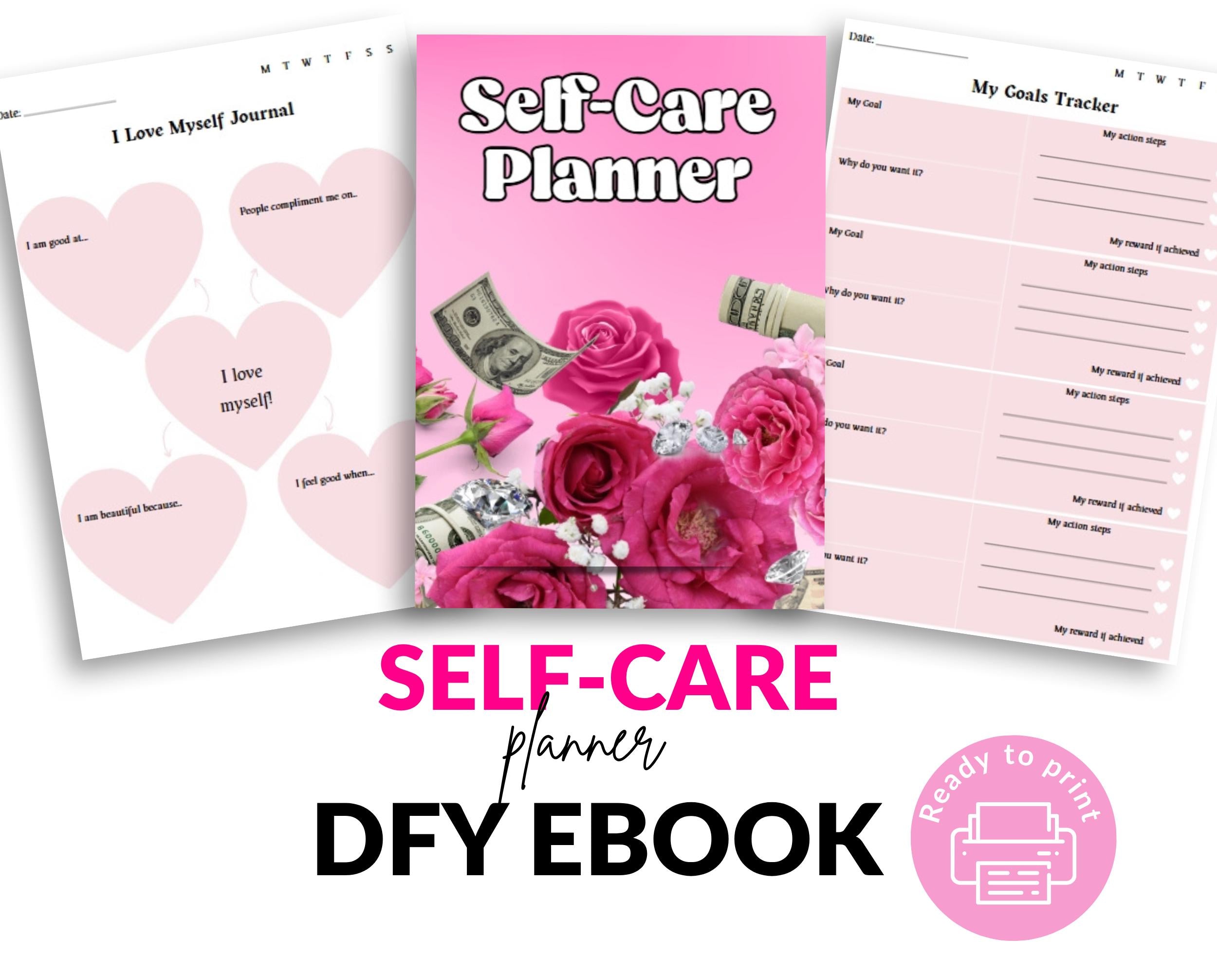Self-Care Planner Ebook: PLR Resell Template, 61 Page Canva Design
