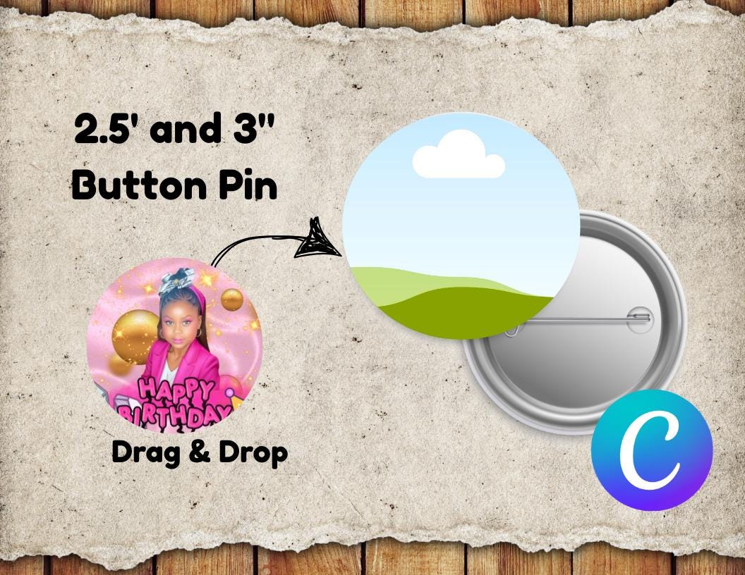Custom Button Pin Template: Canva Editable Mockup (2.5 & 3 inch)