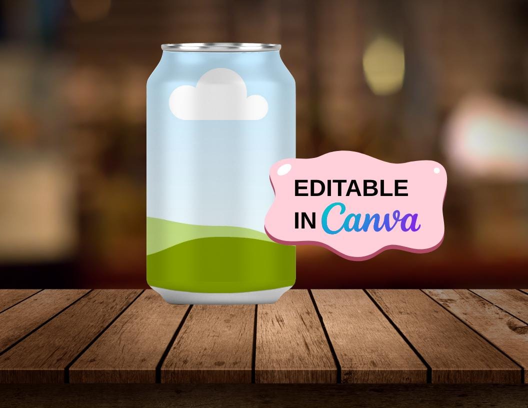 DIY Soda Can Wrapper Label Template: Canva Editable Party Favor (Digital Download, 8.5x11 inches)