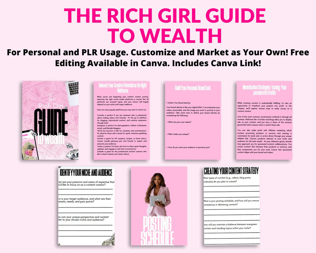 The Rich Girl Guide Ebook PLR Resell Template: Canva Editable, 18 Page (Digital Download