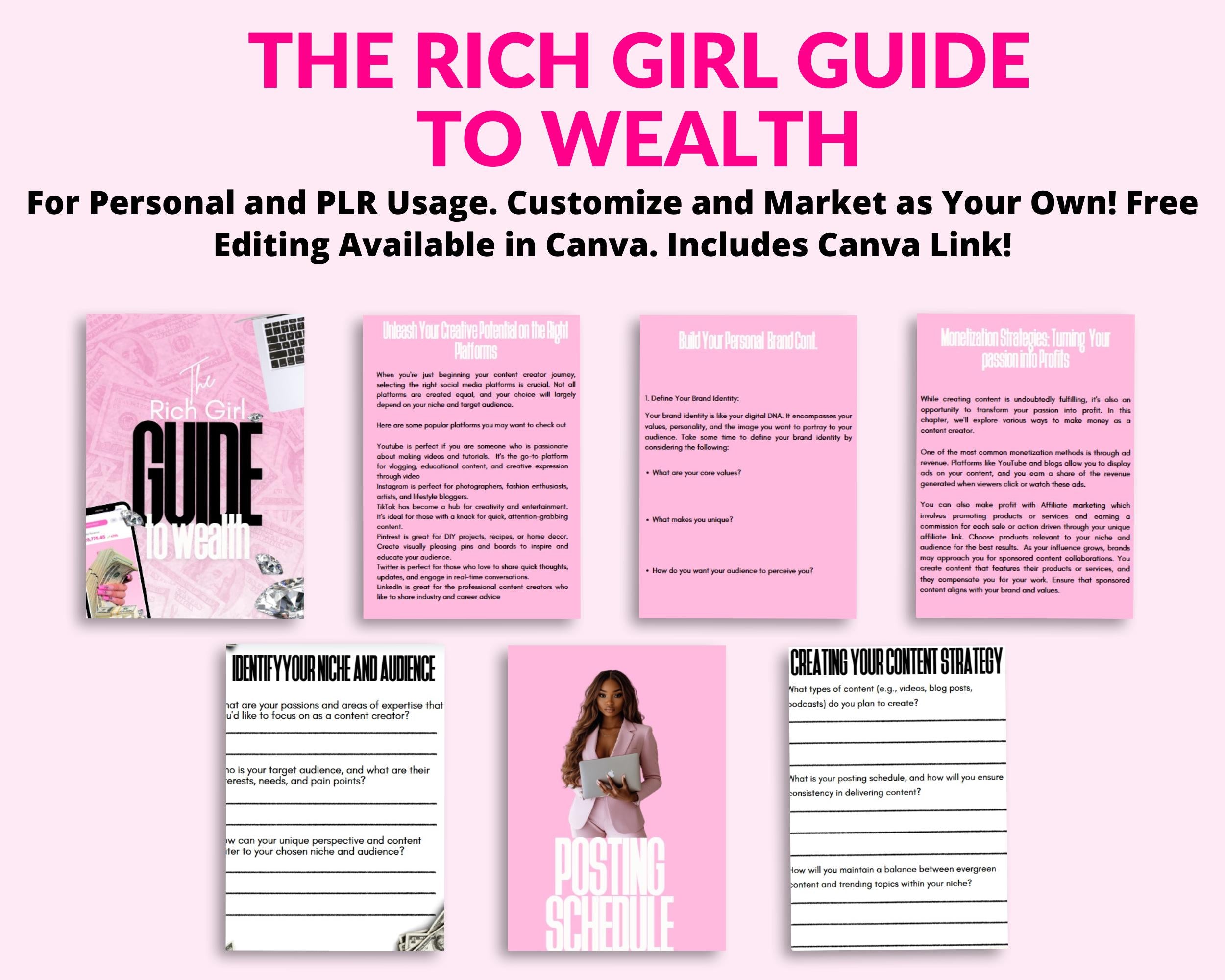 The Rich Girl Guide Ebook PLR Resell Template: Canva Editable, 18 Page (Digital Download