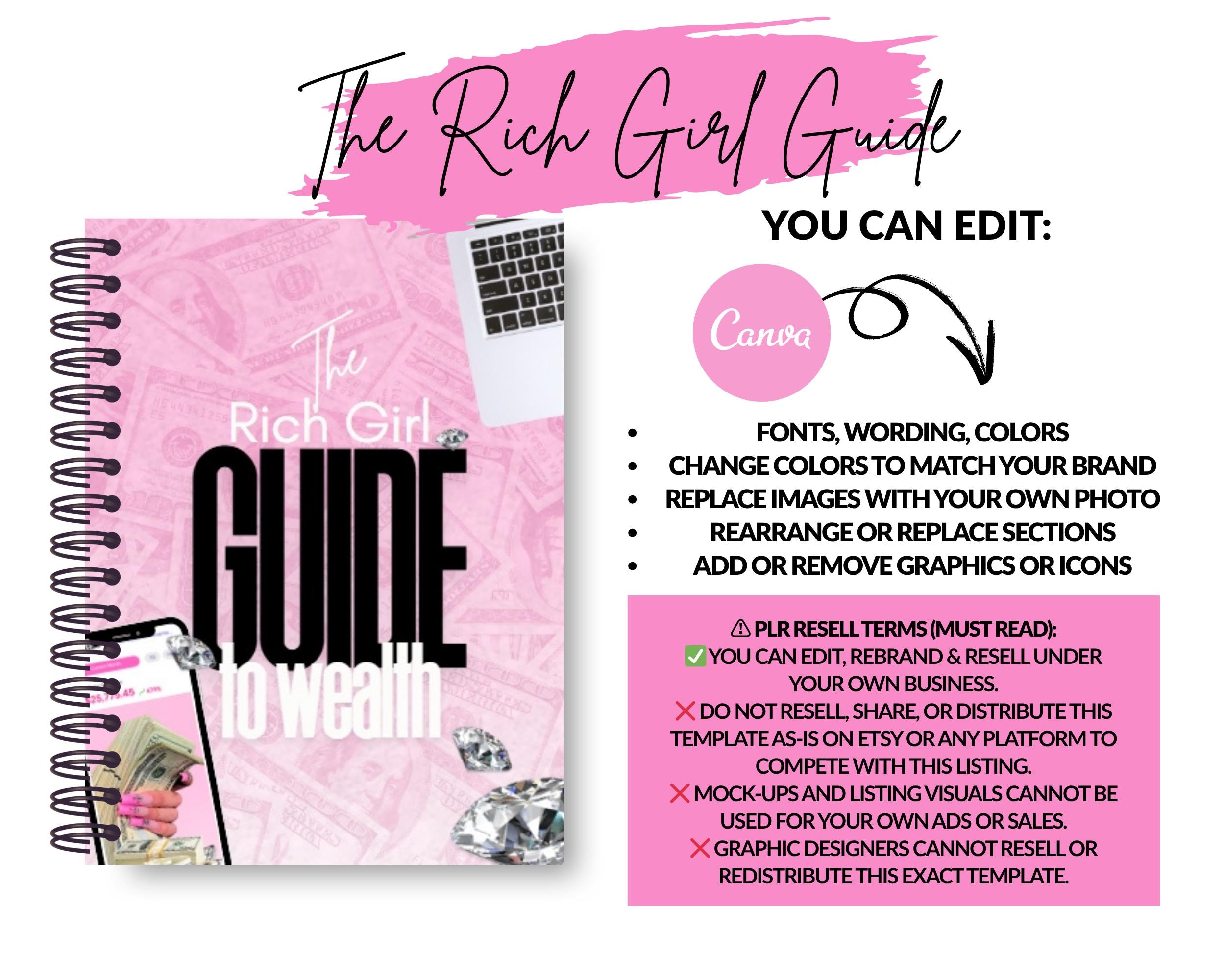 The Rich Girl Guide Ebook PLR Resell Template: Canva Editable, 18 Page (Digital Download