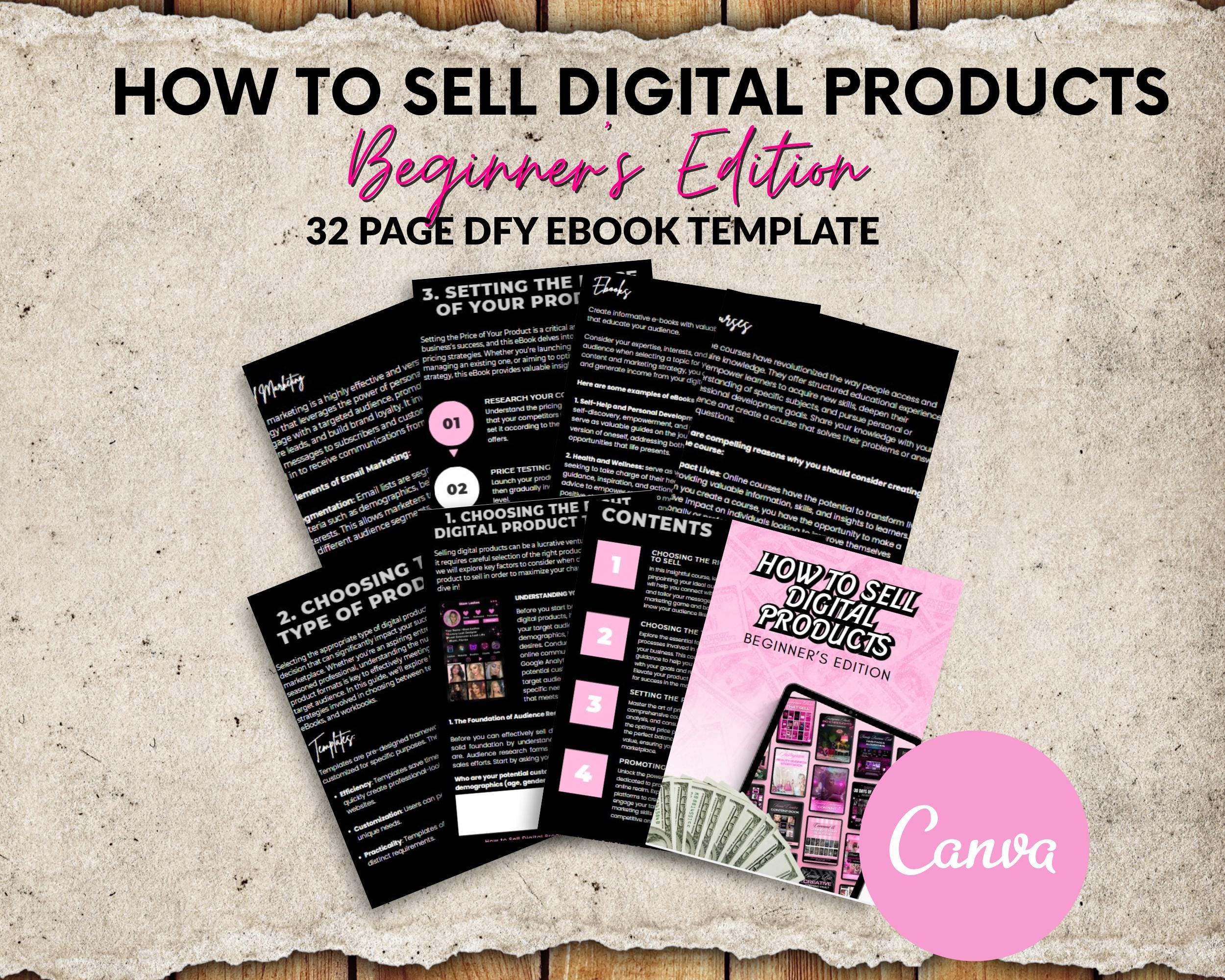 Resellable PLR Ebook Template: How to Sell Digital Products (32 Page Canva Template)