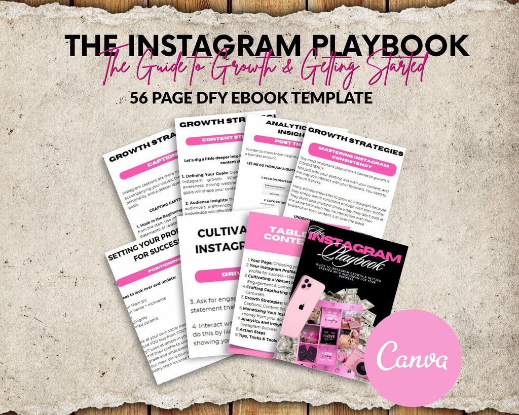 Instagram Playbook Ebook: PLR Resell Template (56 Page Canva Template Digital Download)