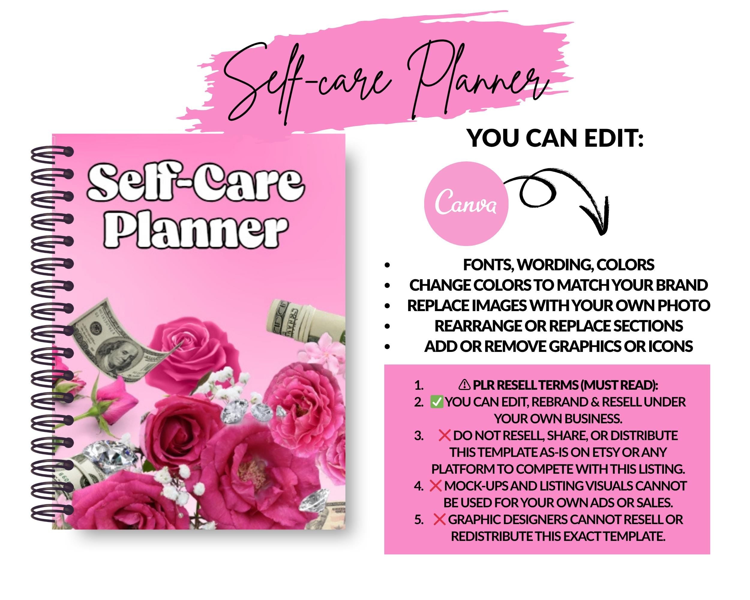 Self-Care Planner Ebook: PLR Resell Template, 61 Page Canva Design