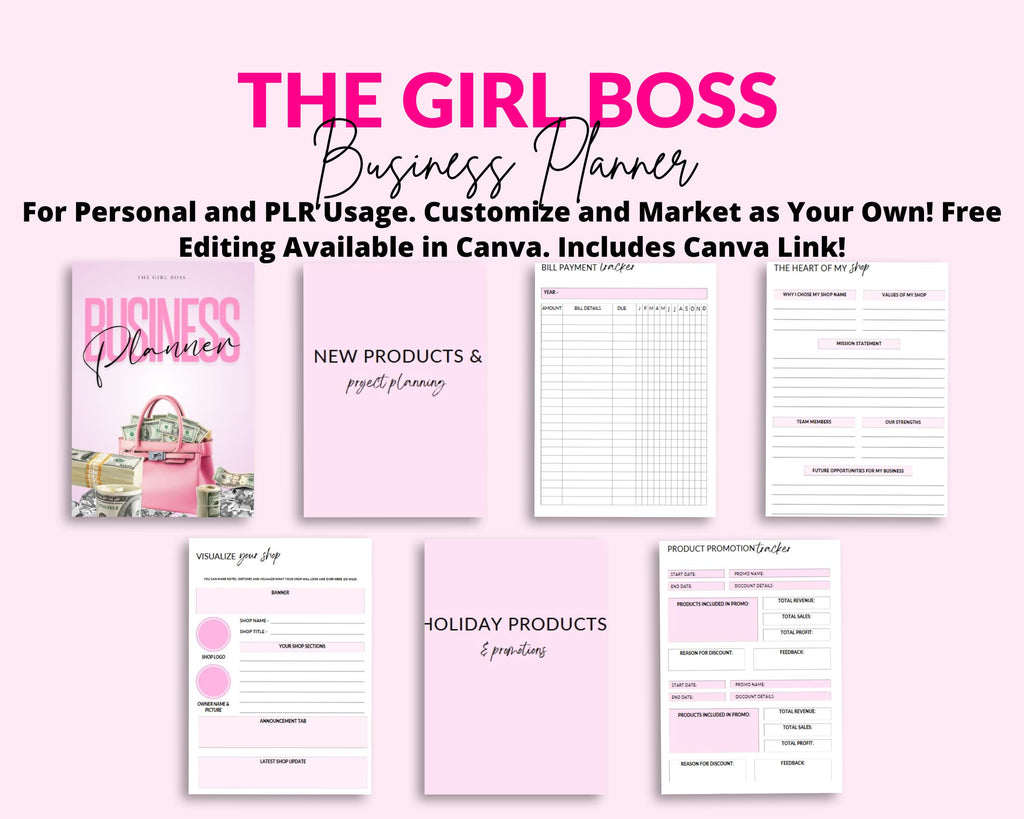 Girl Boss Business Ebook: PLR Resell Template (61 Page Canva Template Digital Download