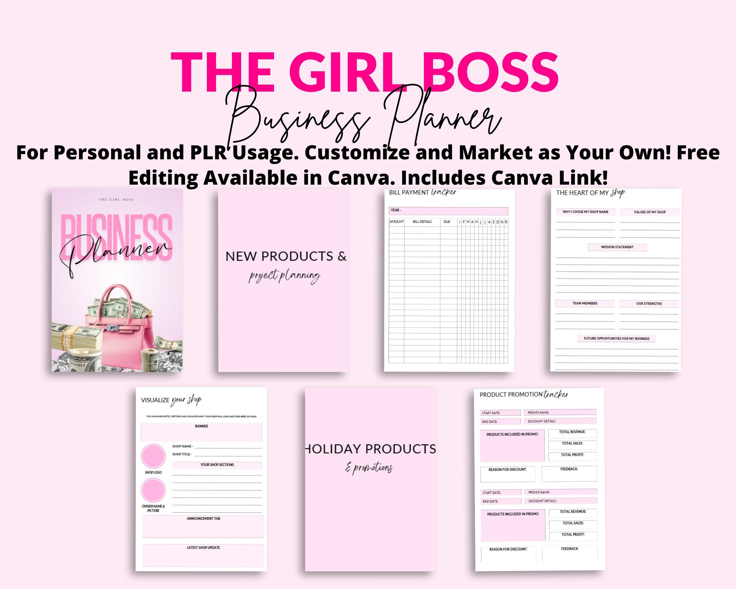 Girl Boss Business Ebook: PLR Resell Template (61 Page Canva Template Digital Download