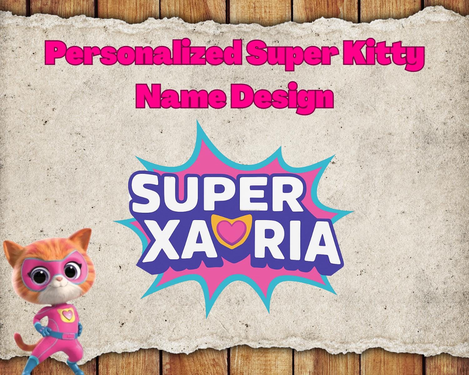 Custom Cartoon Name Logo: Kitties Birthday Banner (Digital File Only)