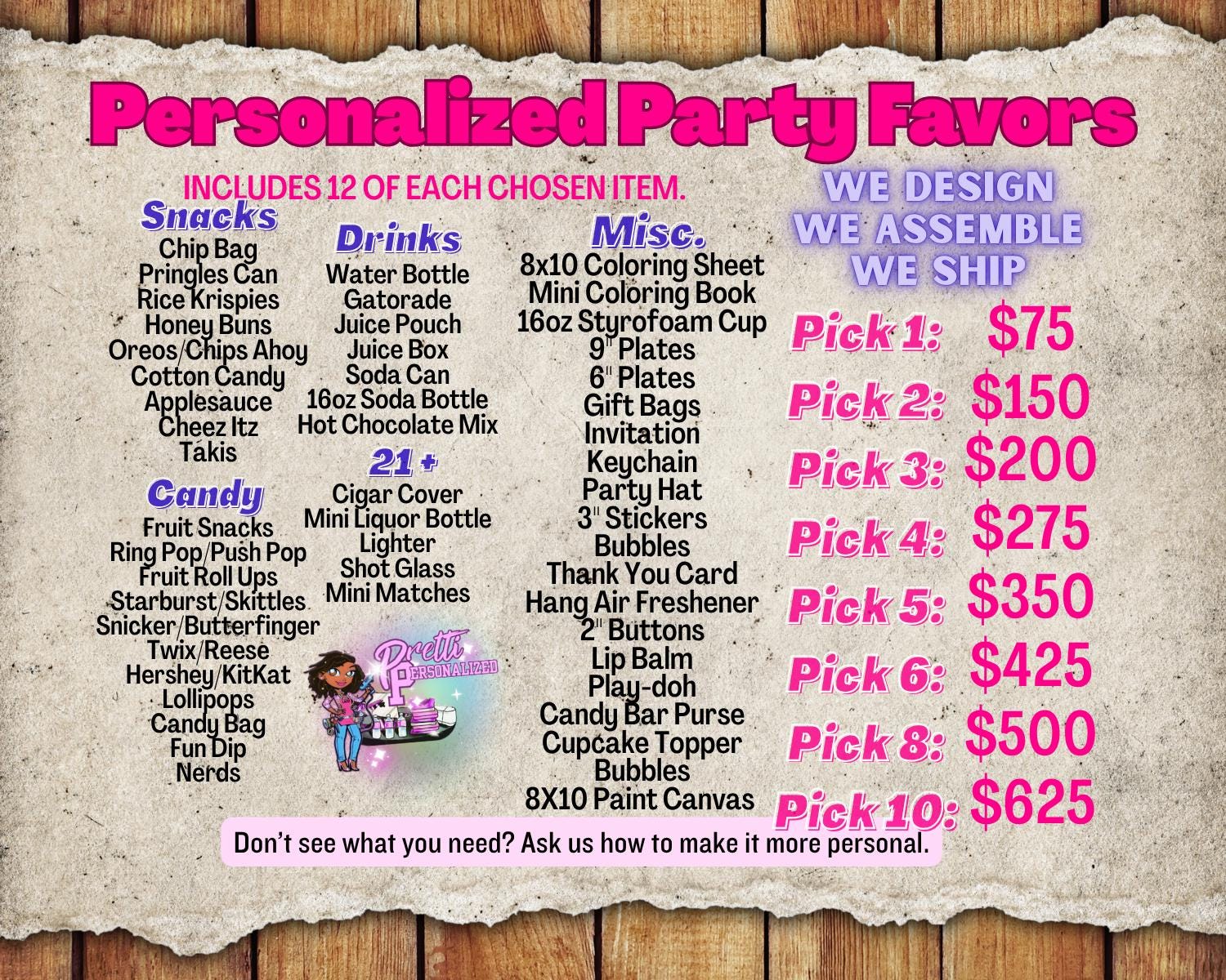 Custom Party Favor Treat Wrappers: Personalized Chip Bags