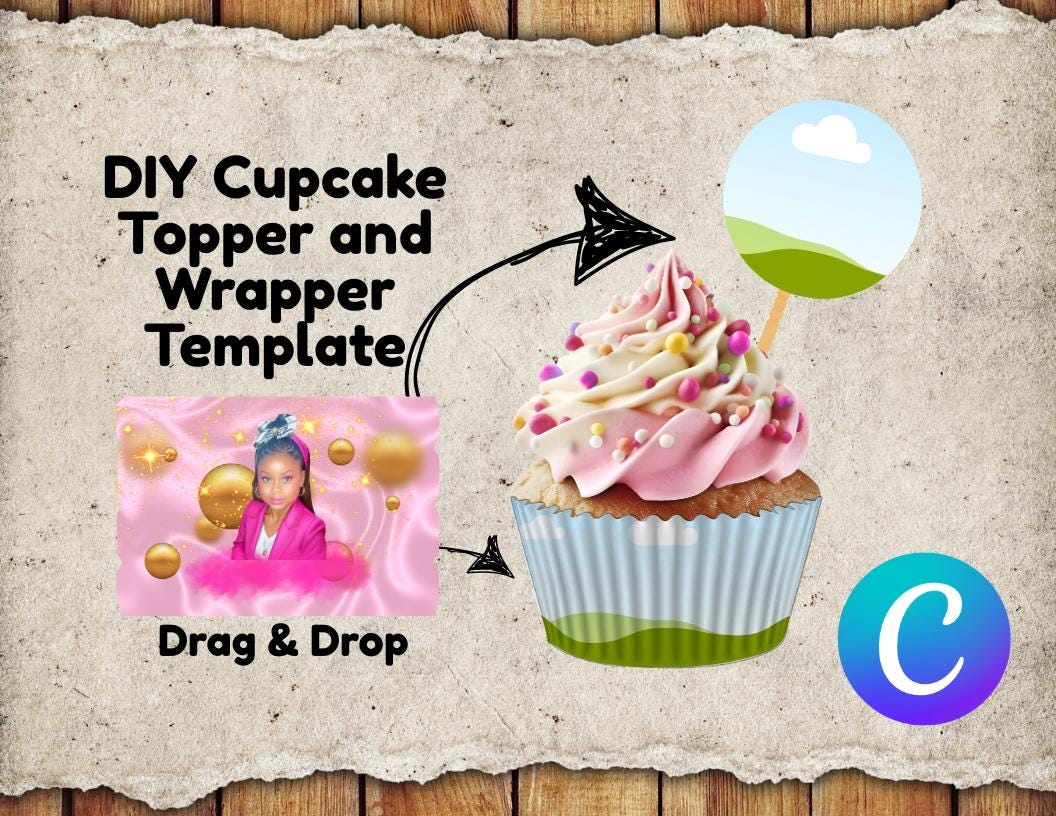 DIY Cupcake Topper and Wrapper Template: Canva Editable Donut Mockup