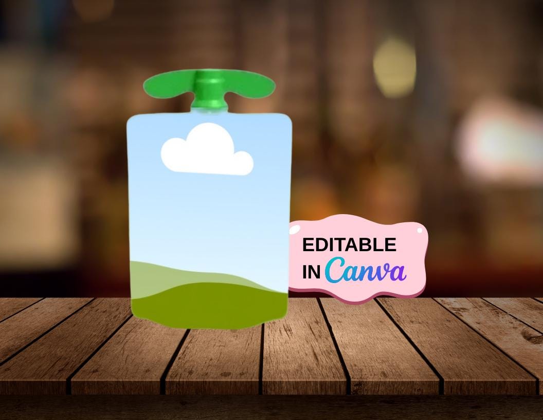 Applesauce Pouch Label Template: DIY Party Favor Wrappers (Canva Editable, Digital Download)