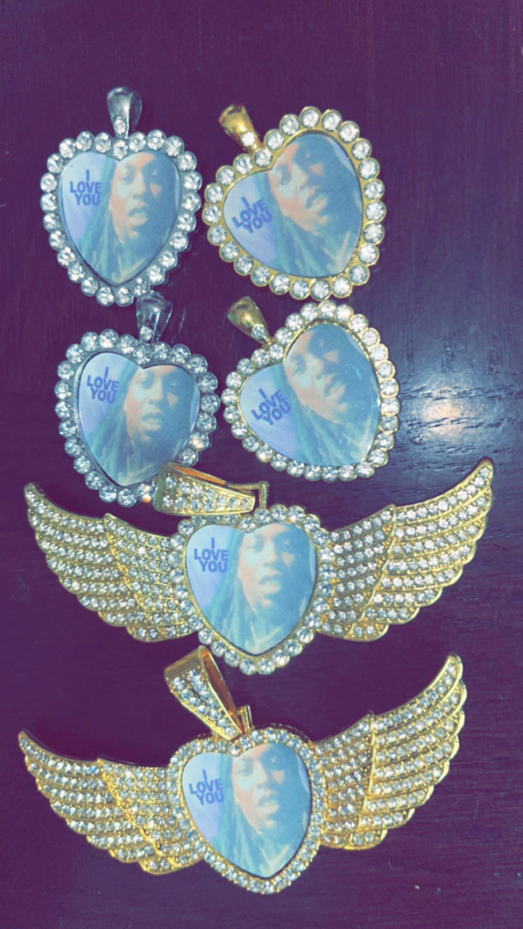 Personalized Angel Wings Photo Pendant: Diamond Studded Custom Necklace