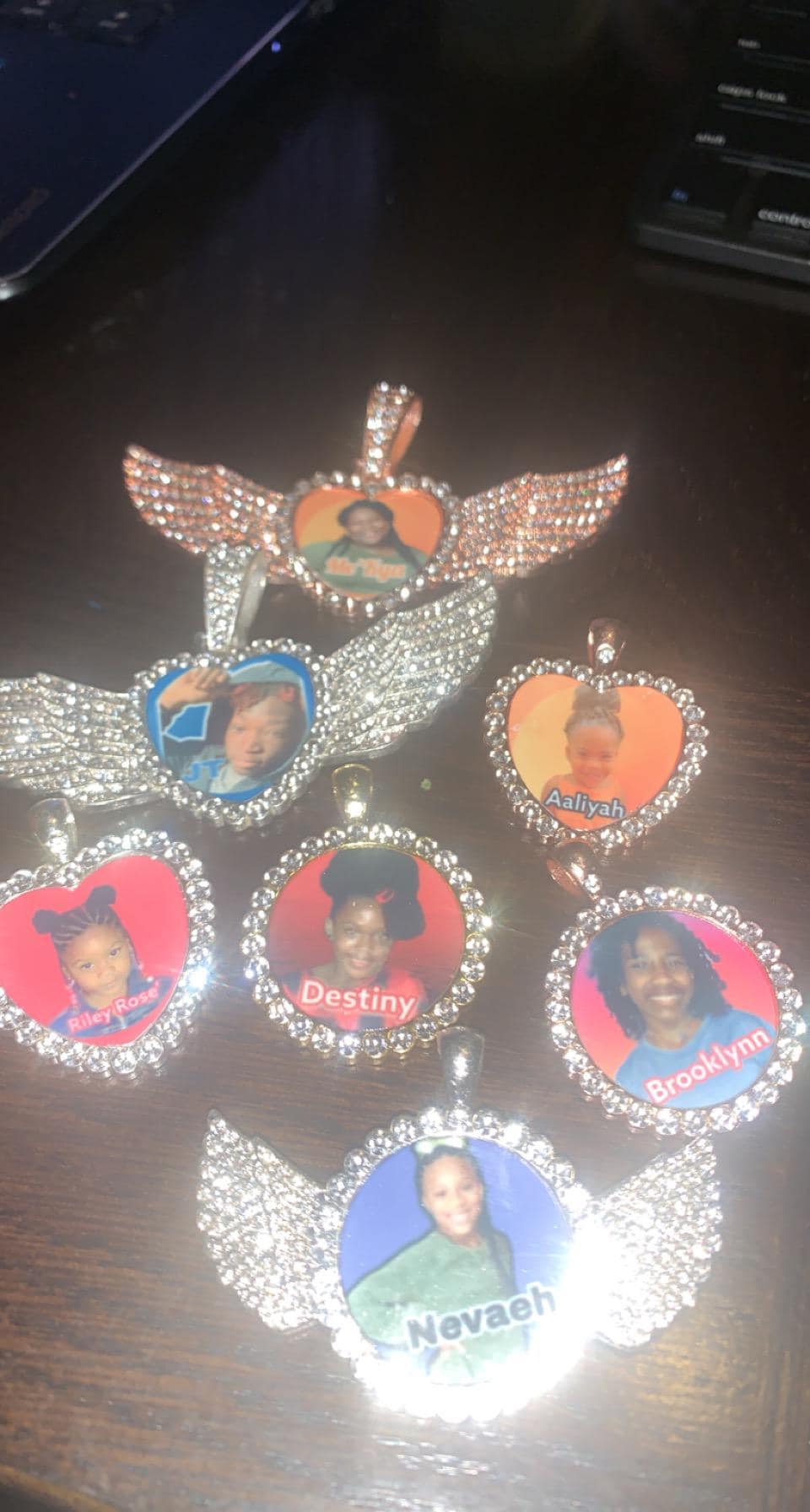 Personalized Angel Wings Photo Pendant: Diamond Studded Custom Necklace