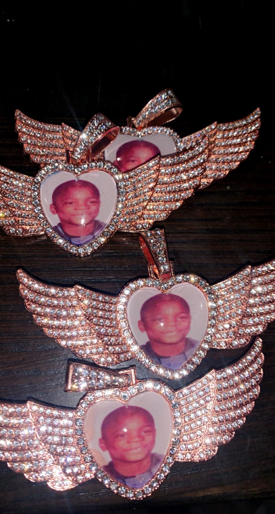 Personalized Angel Wings Photo Pendant: Diamond Studded Custom Necklace