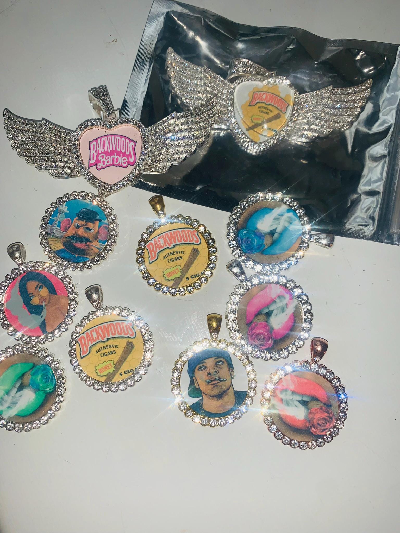 Personalized Angel Wings Photo Pendant: Diamond Studded Custom Necklace
