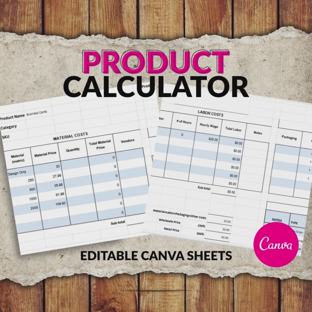 Product Pricing Calculator, Canva Editable Sheet D.F.Y